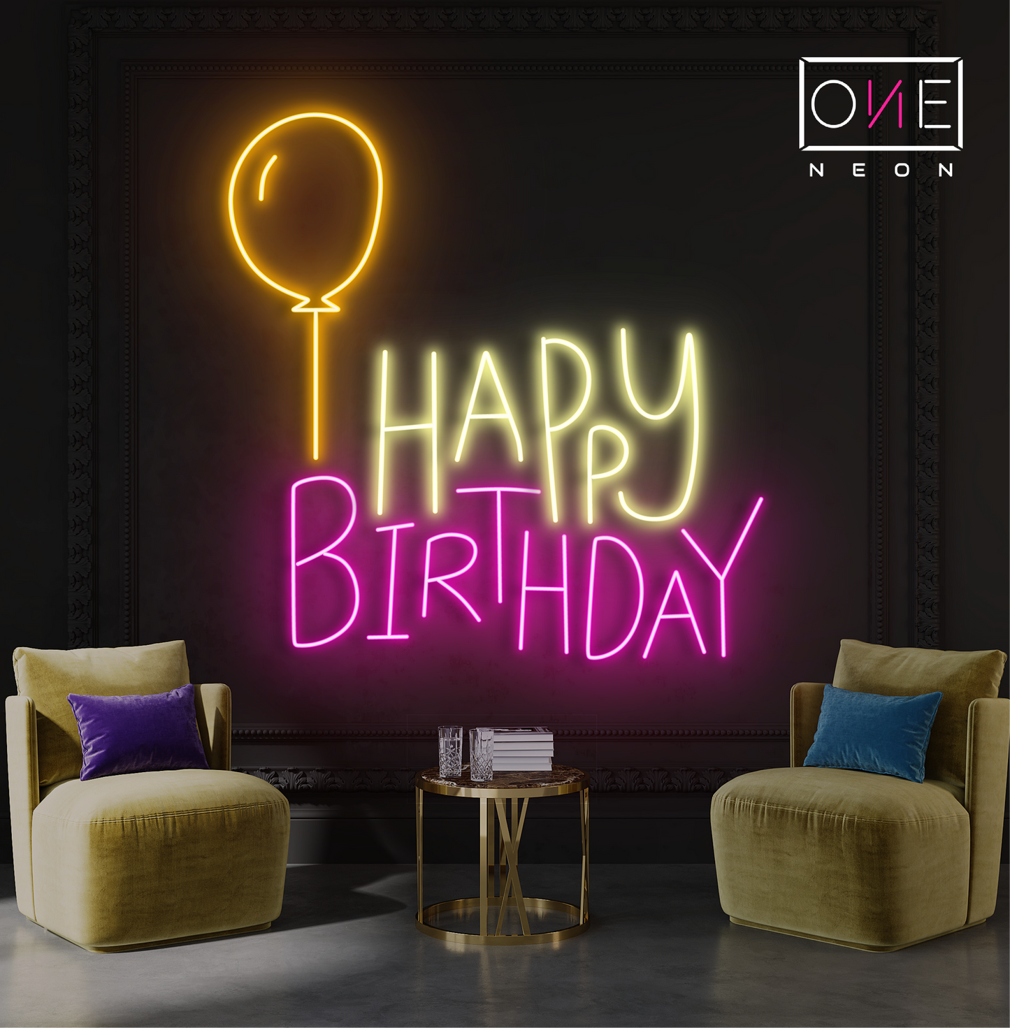Enseigne néon LED Joyeux Anniversaire Ballon
