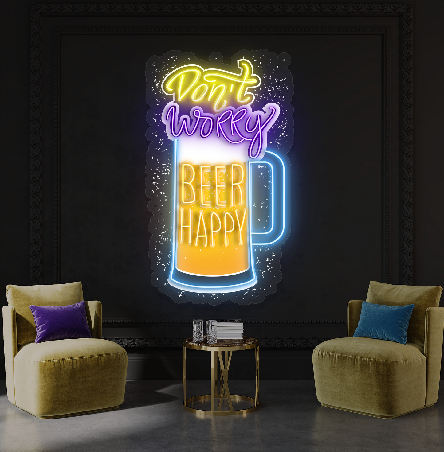 Enseigne néon LED décorative "Don't Worry Beer Happy"