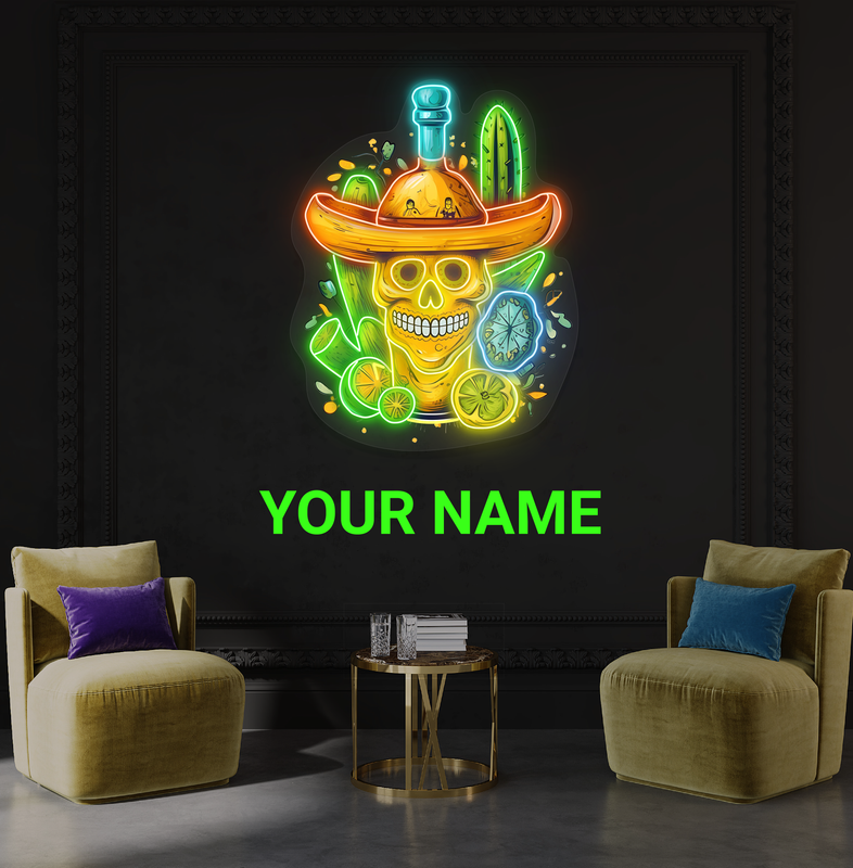 Enseigne néon LED Tête de mort mexicaine Tequila
