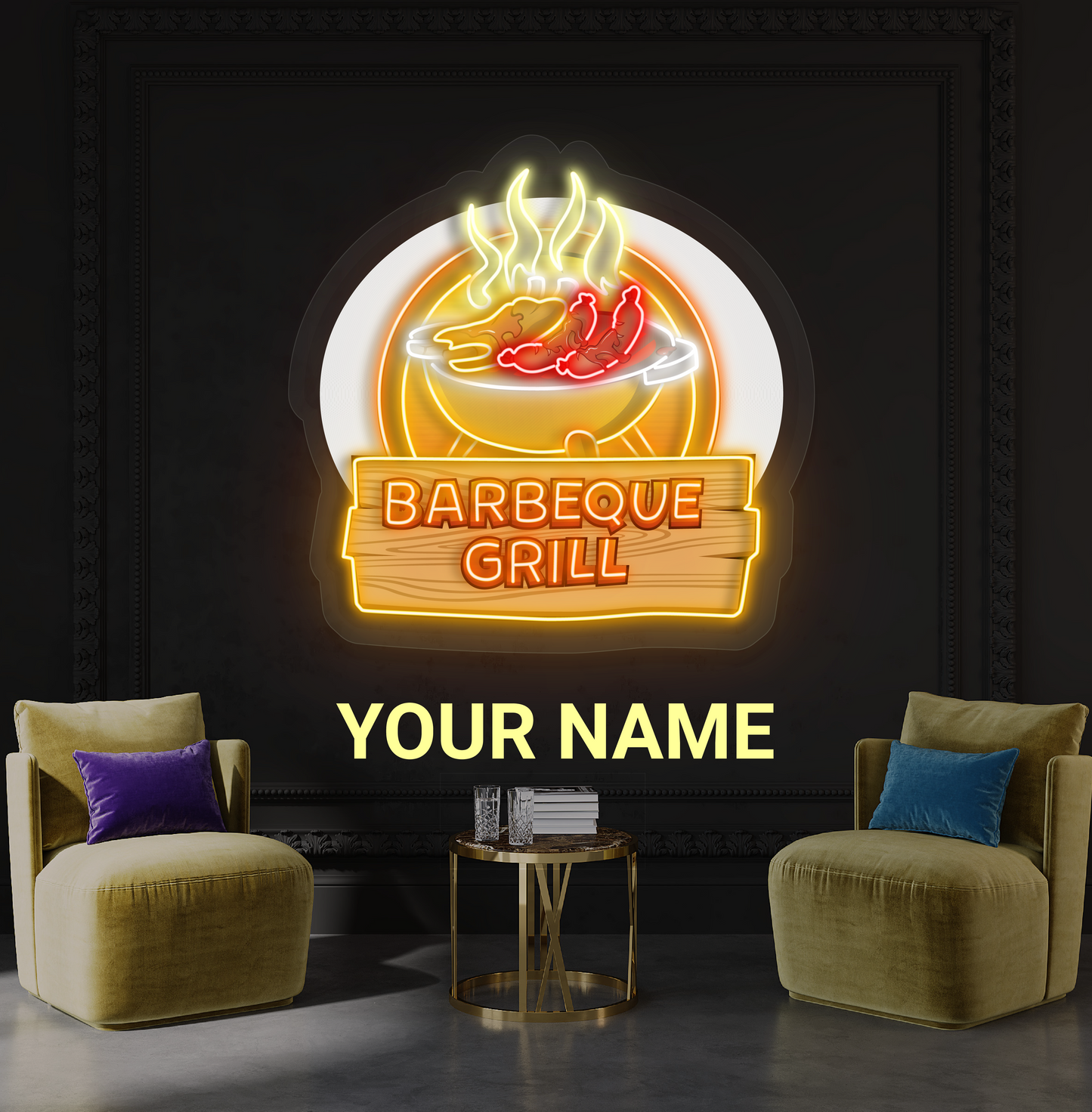 Décoration murale lumineuse néon LED en forme de barbecue