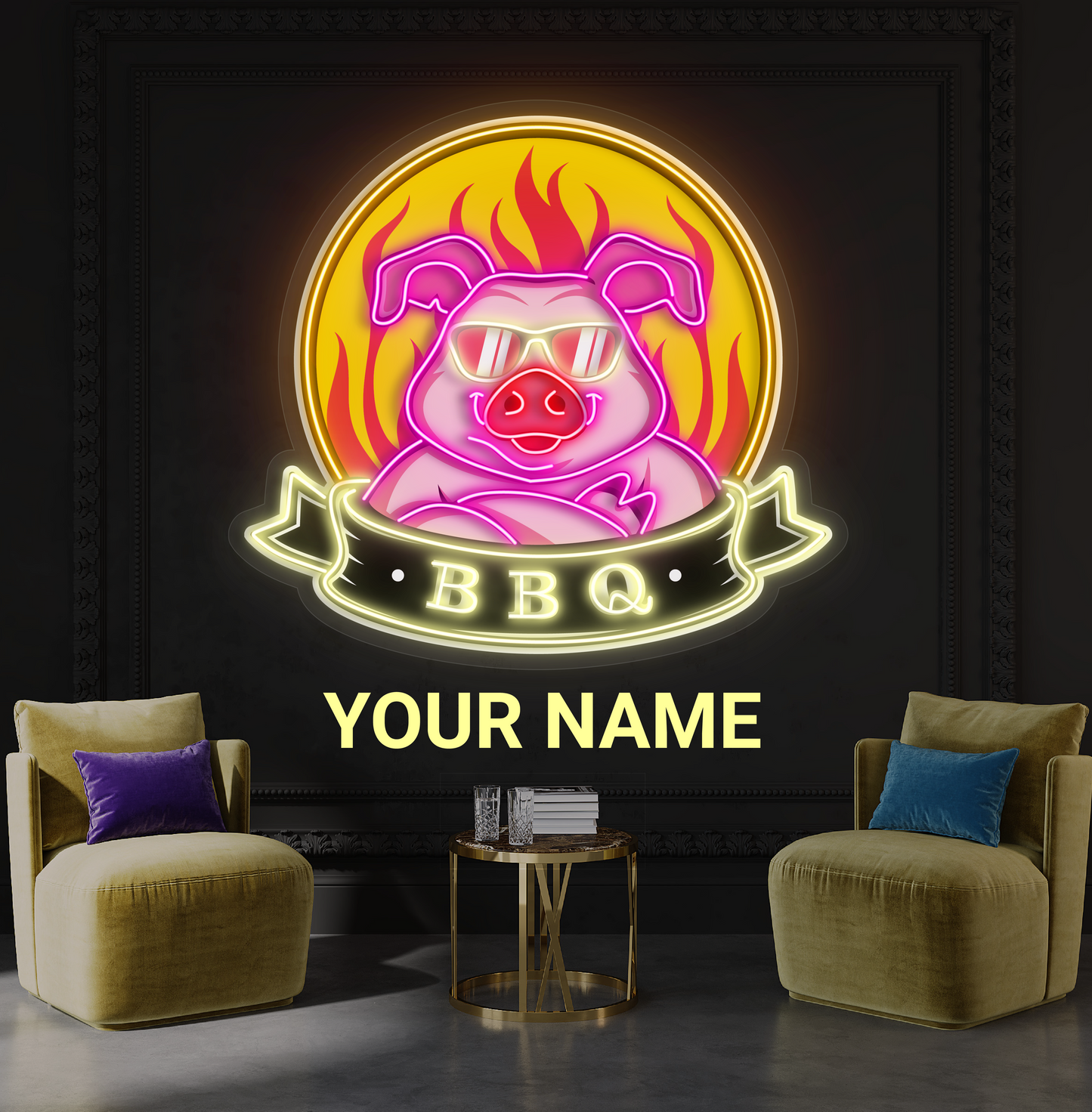 Enseigne néon LED Cochon Cool BBQ
