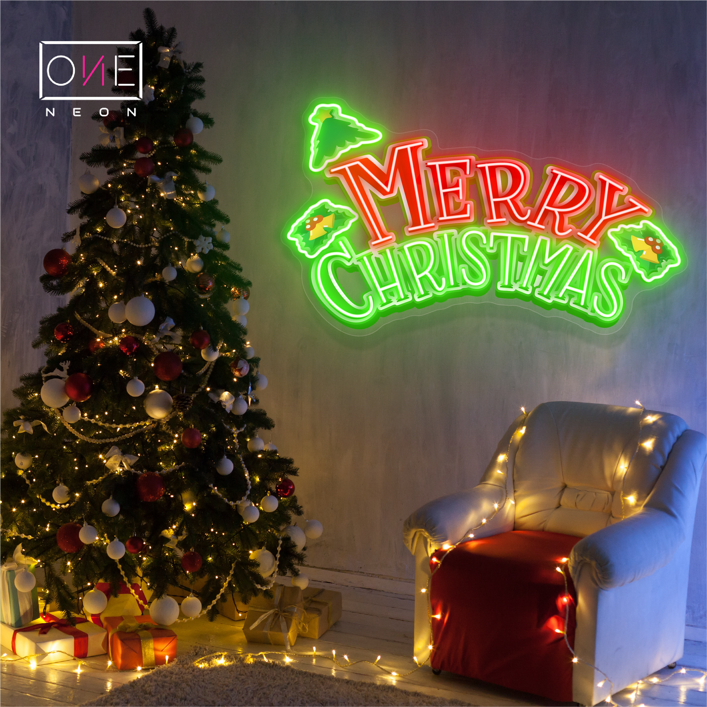 Enseigne néon LED décorative Joyeuses Fêtes de Noël