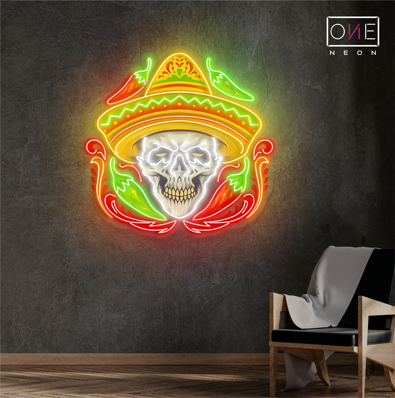 Enseigne néon LED Tête de mort sombrero