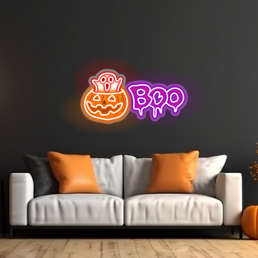 Enseigne néon LED Citrouille Boo