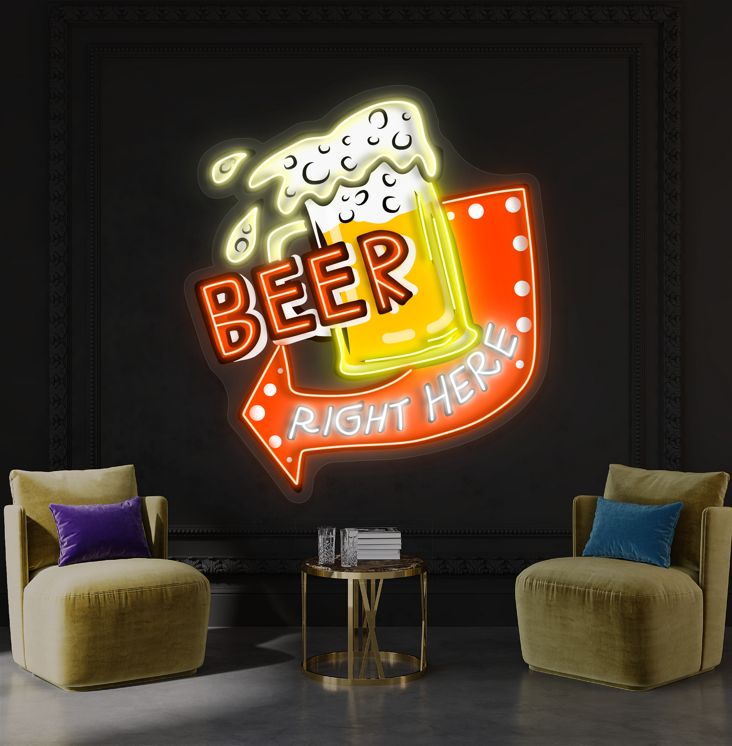 Enseigne néon LED « Beer Right Here »