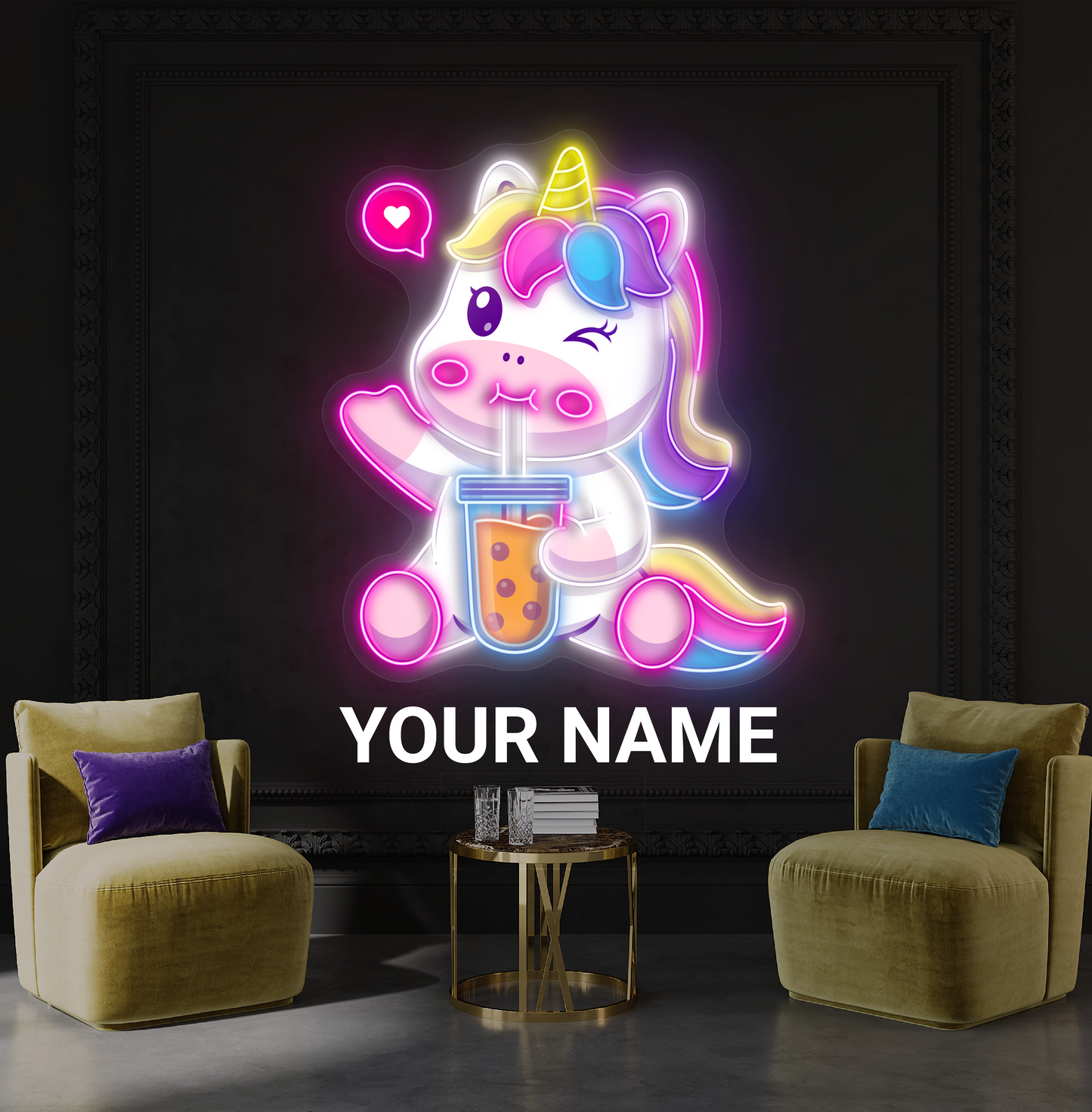 Enseigne néon LED licorne Bubble Tea