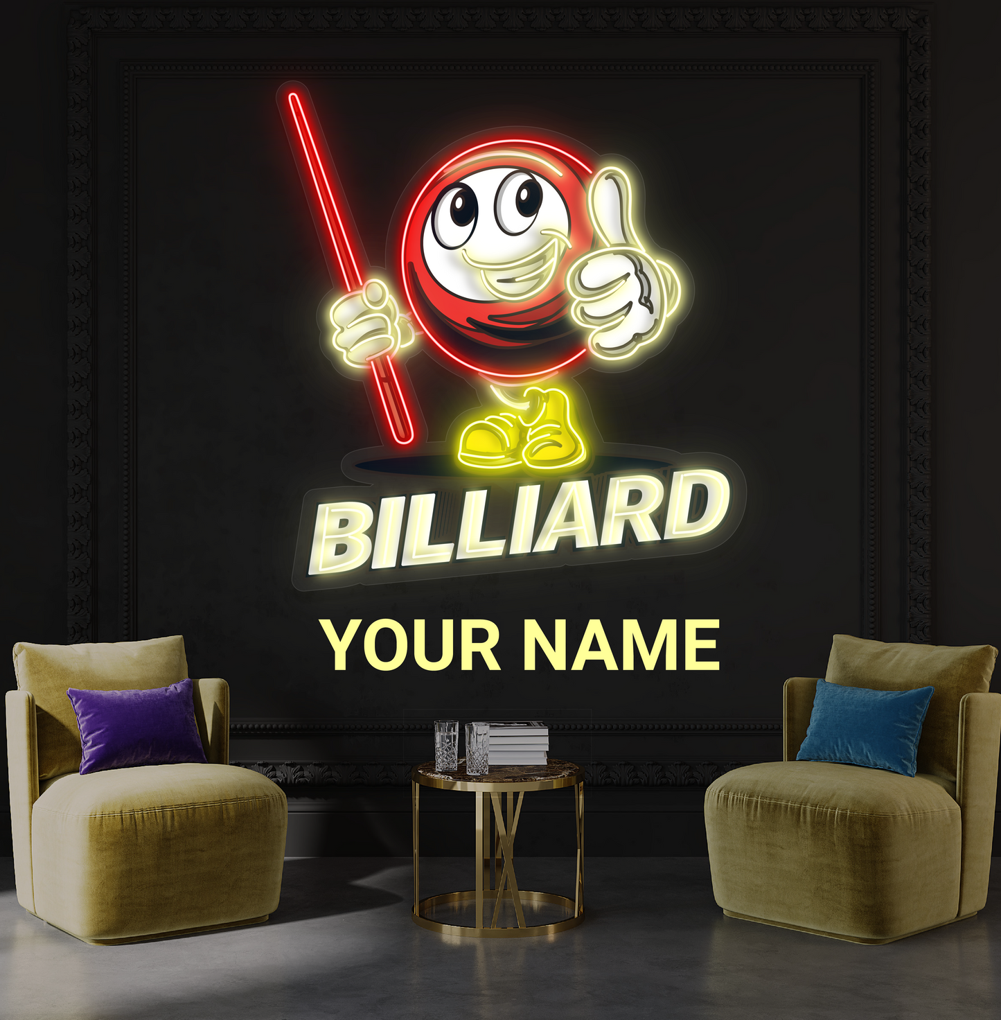 Enseigne néon LED œuvre d'art Billiard Buddy