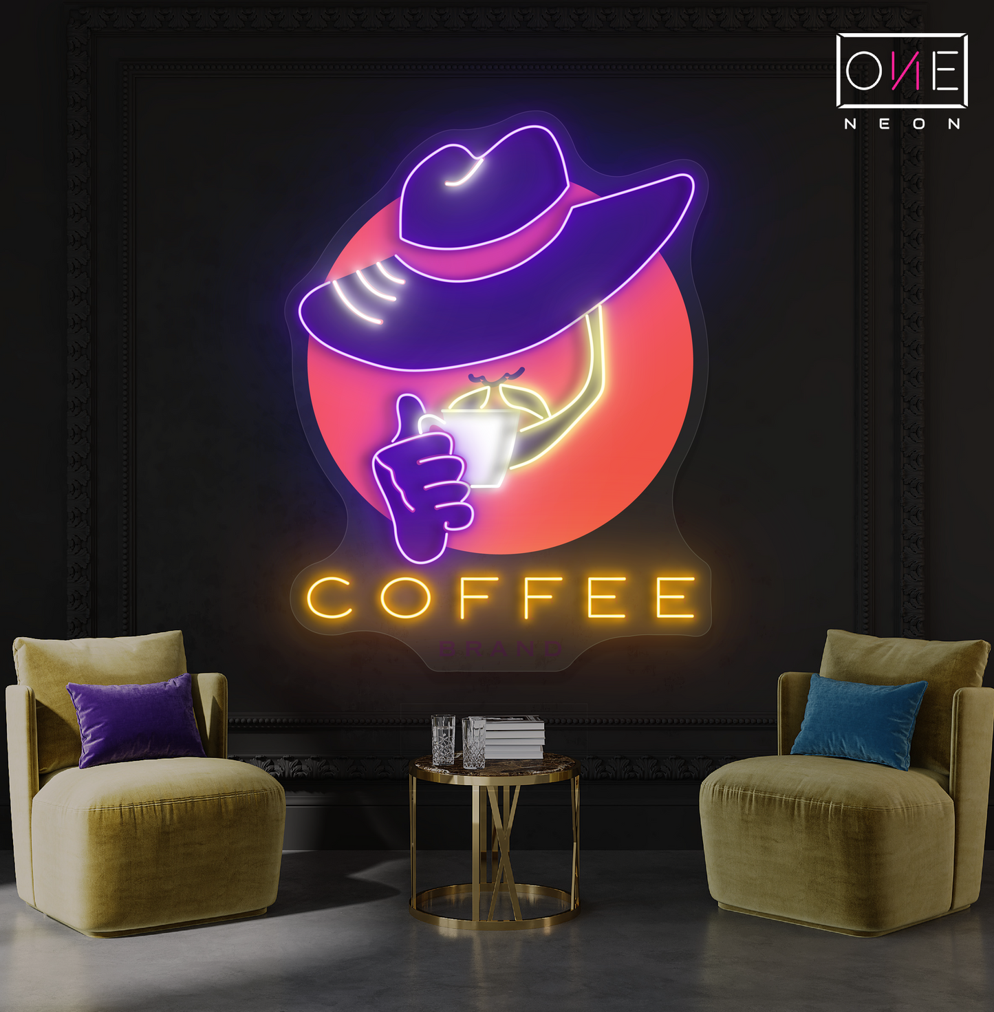 Enseigne néon LED œuvre d'art Café Cowboy