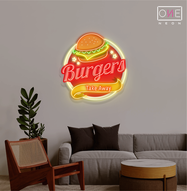 Enseigne néon LED "Burgers à emporter"