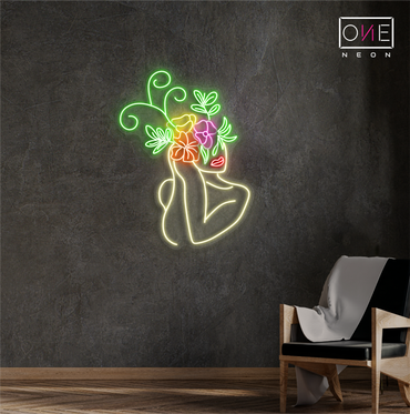 Enseigne néon LED œuvre d'art florale