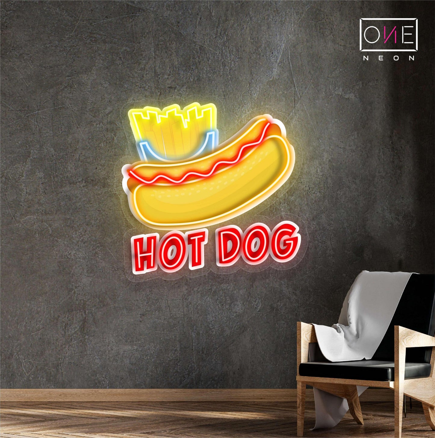 Enseigne néon LED œuvre d'art Hot-dog