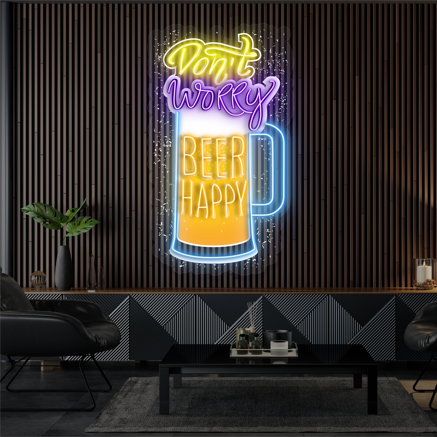 Enseigne néon LED décorative "Don't Worry Beer Happy"