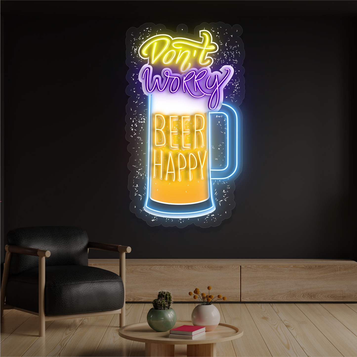 Enseigne néon LED décorative "Don't Worry Beer Happy"