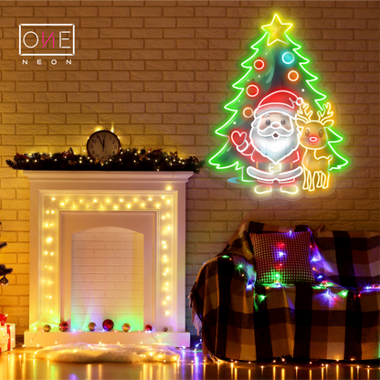 Enseigne néon LED Père Noël et Rudolphe