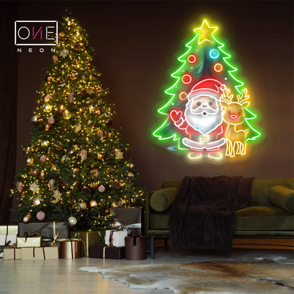 Enseigne néon LED Père Noël et Rudolphe