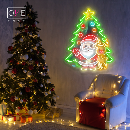 Enseigne néon LED Père Noël et Rudolphe