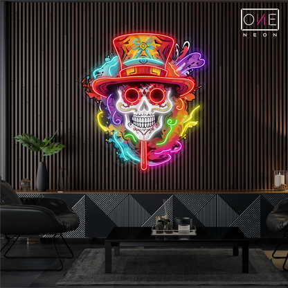 Enseigne néon LED artistique de crâne coloré pour la fête