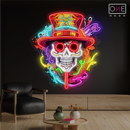 Enseigne néon LED artistique de crâne coloré pour la fête