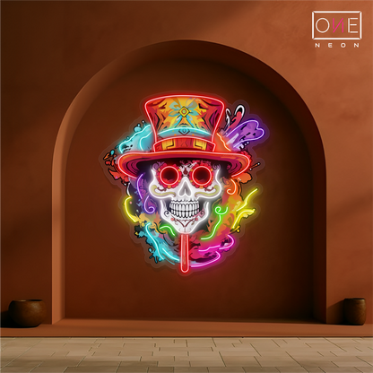 Enseigne néon LED artistique de crâne coloré pour la fête