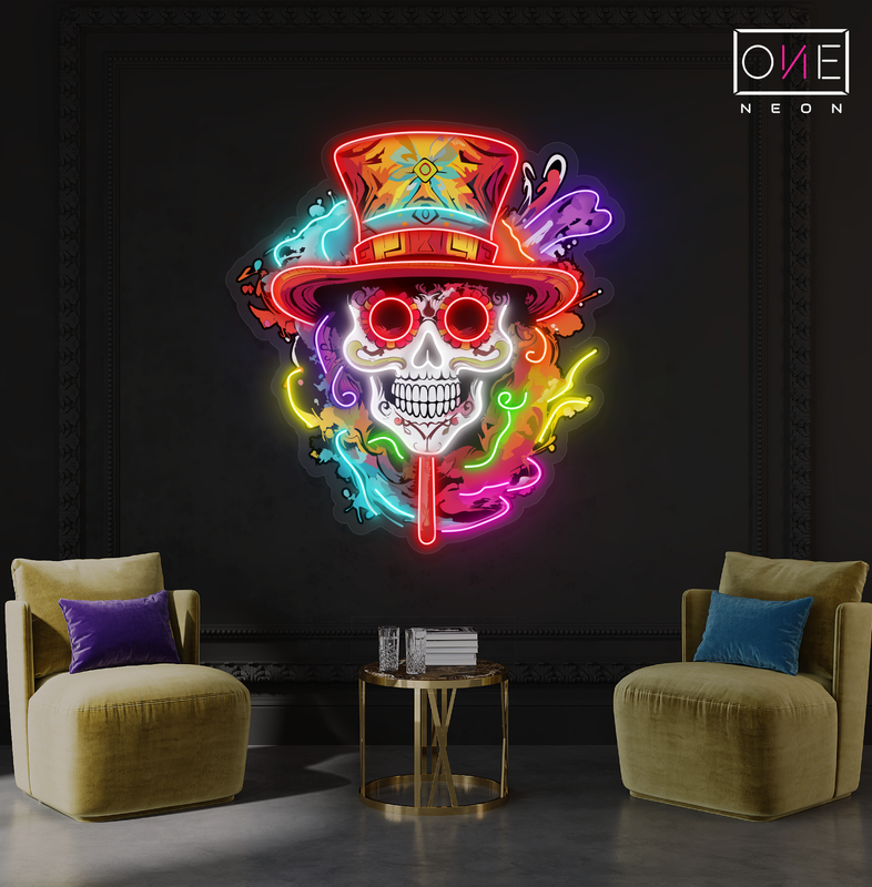Enseigne néon LED artistique de crâne coloré pour la fête