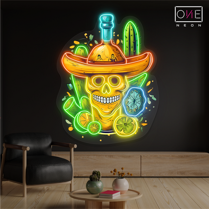 Enseigne néon LED Tête de mort mexicaine Tequila