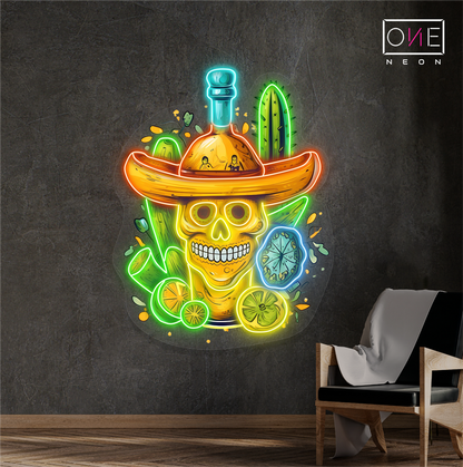 Enseigne néon LED Tête de mort mexicaine Tequila