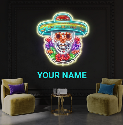 Enseigne néon LED Tête de mort Calavera florale