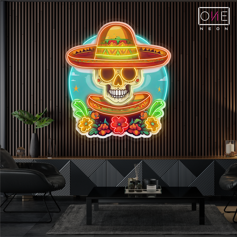 Enseigne néon LED Tête de mort sombrero