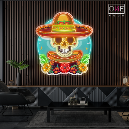 Enseigne néon LED Tête de mort sombrero