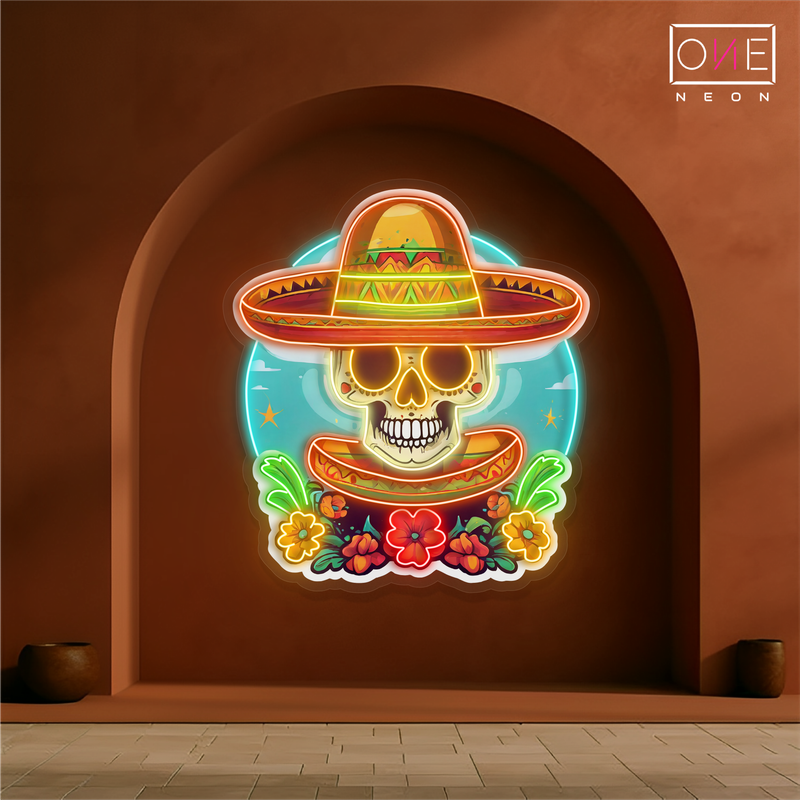 Enseigne néon LED Tête de mort sombrero