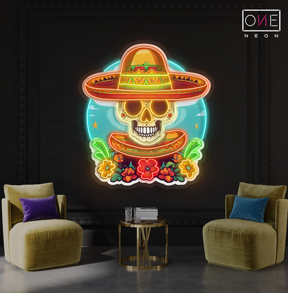 Enseigne néon LED Tête de mort sombrero