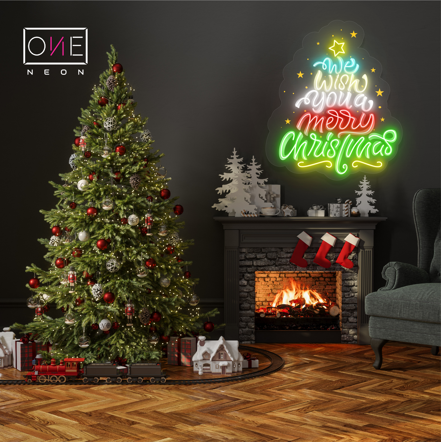 Enseigne néon LED décorative de Noël "We Wish You a Merry Christmas"