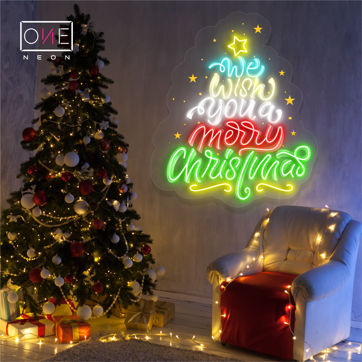 Enseigne néon LED décorative de Noël "We Wish You a Merry Christmas"