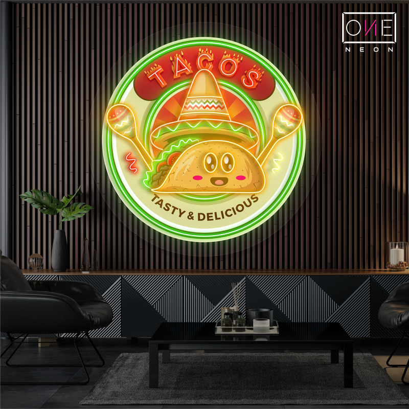 Enseigne néon LED artistique "Tacos savoureux et délicieux"