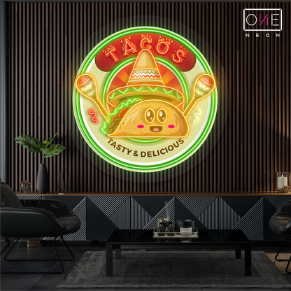 Enseigne néon LED artistique "Tacos savoureux et délicieux"