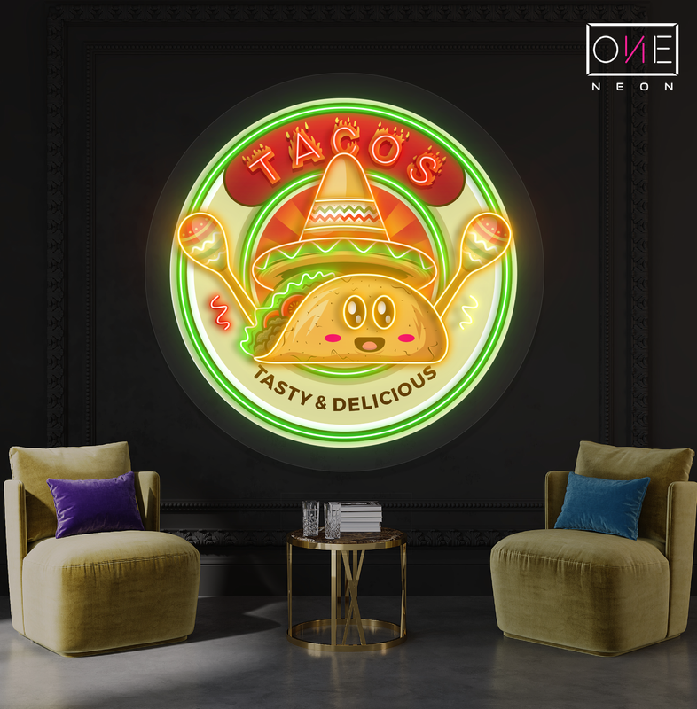 Enseigne néon LED artistique "Tacos savoureux et délicieux"