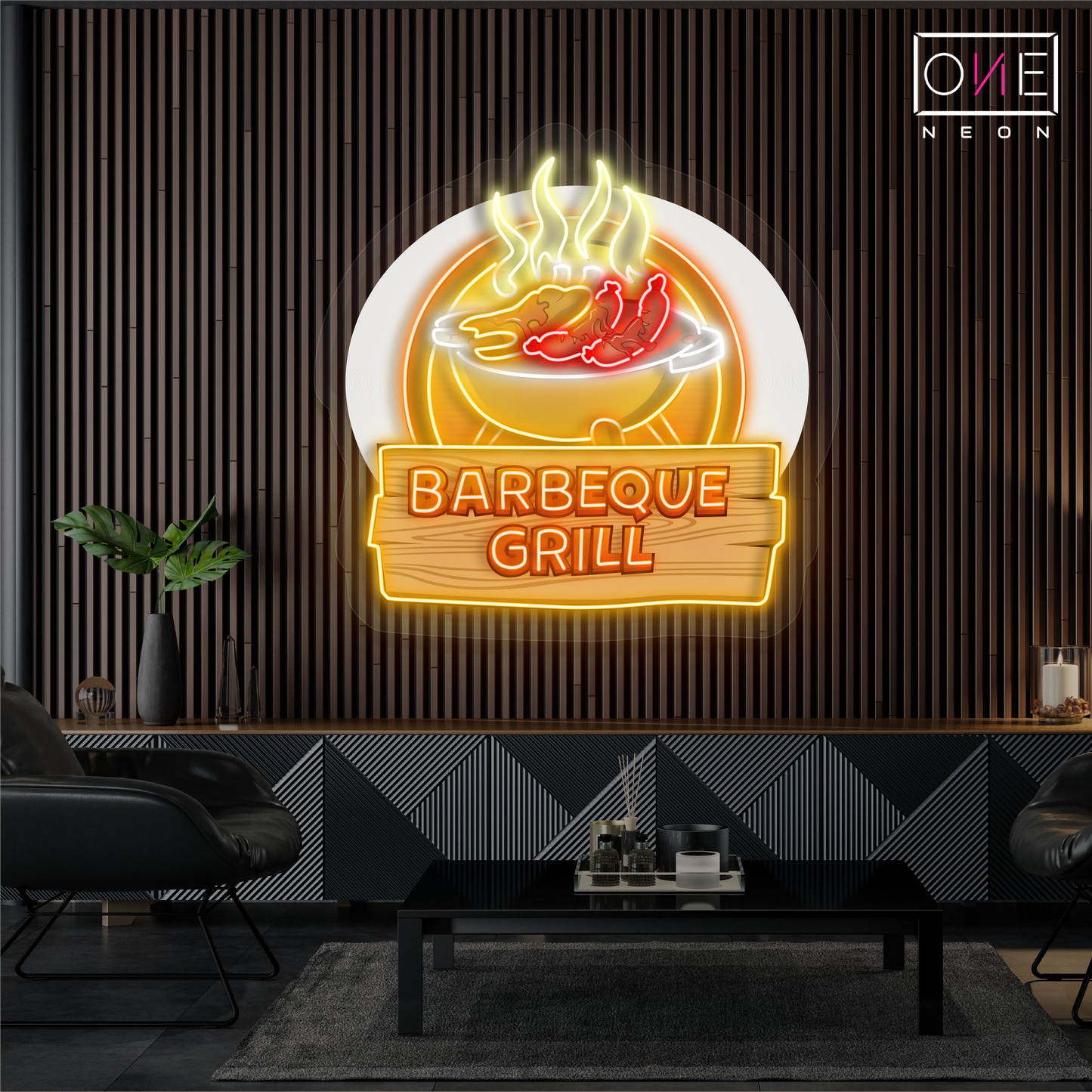 Décoration murale lumineuse néon LED en forme de barbecue