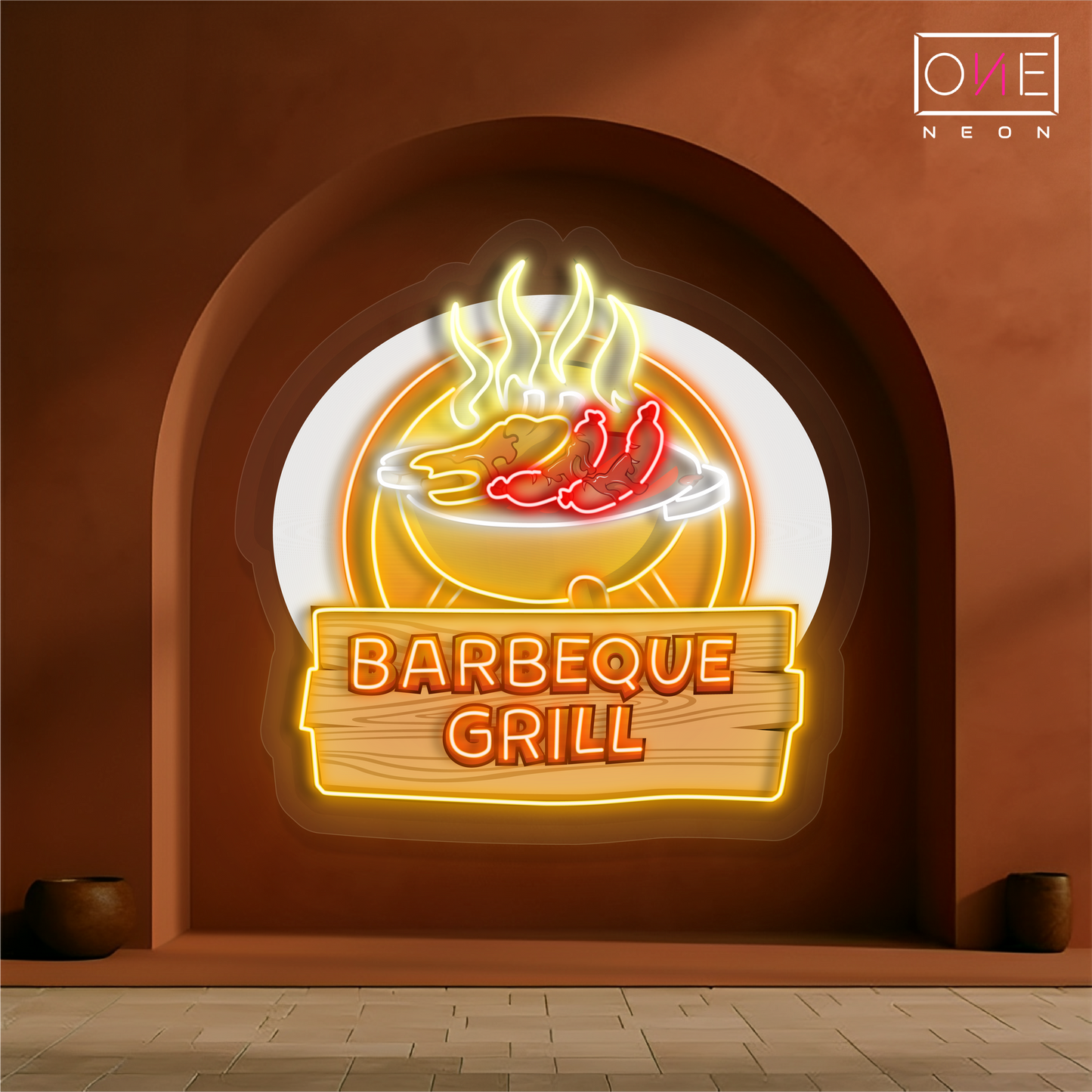 Décoration murale lumineuse néon LED en forme de barbecue
