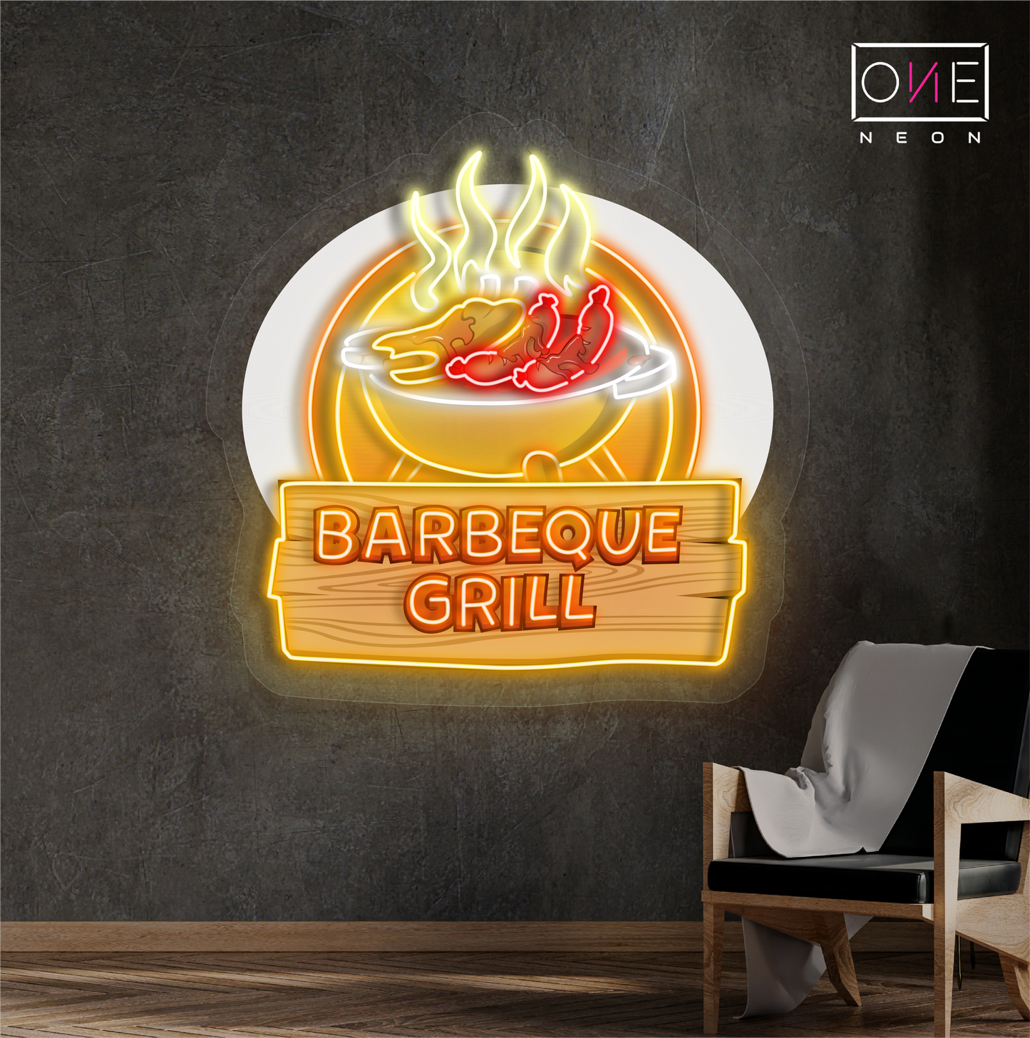 Décoration murale lumineuse néon LED en forme de barbecue