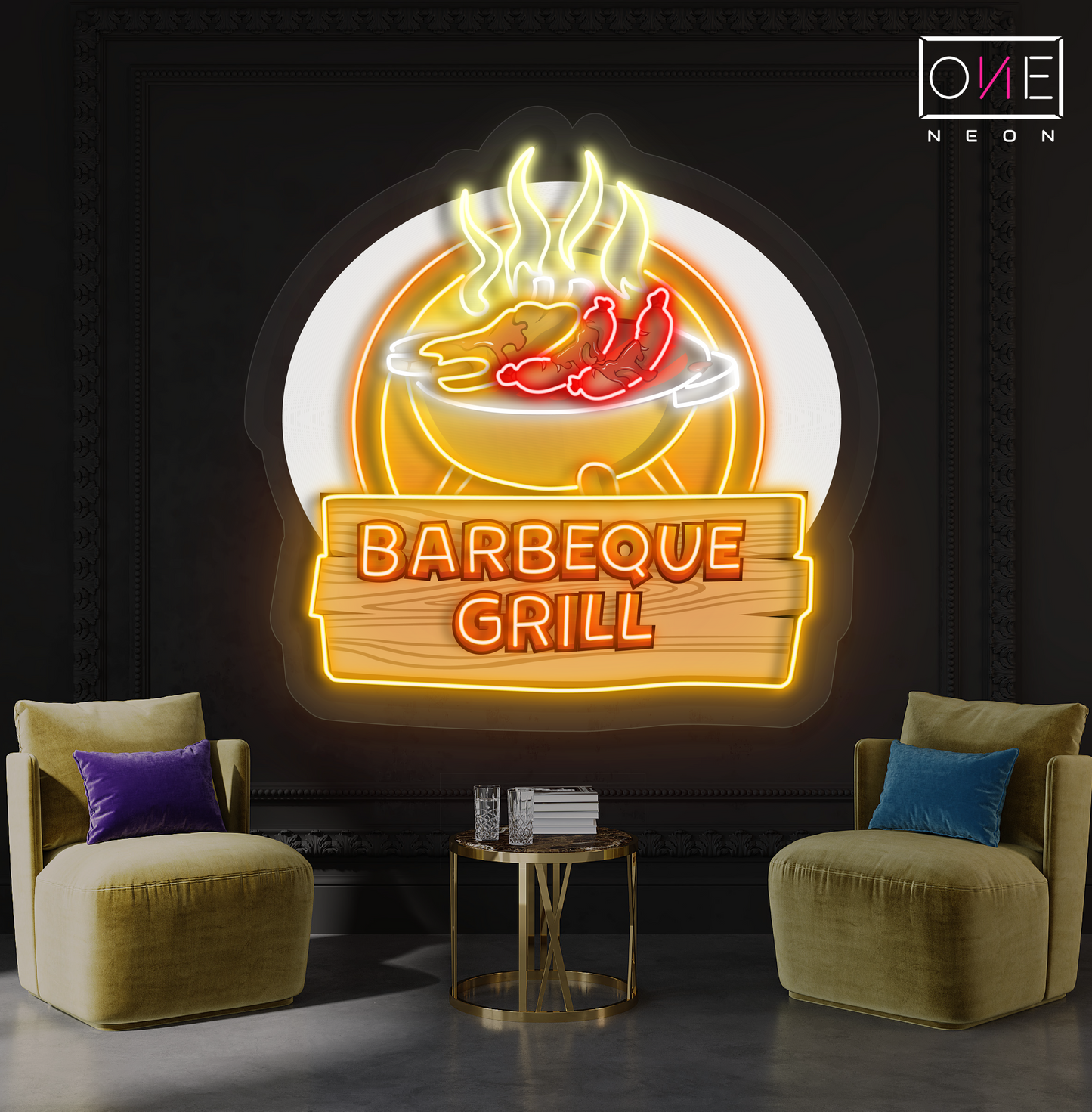 Décoration murale lumineuse néon LED en forme de barbecue
