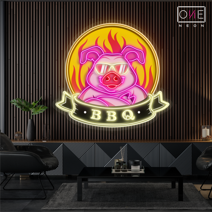 Enseigne néon LED Cochon Cool BBQ