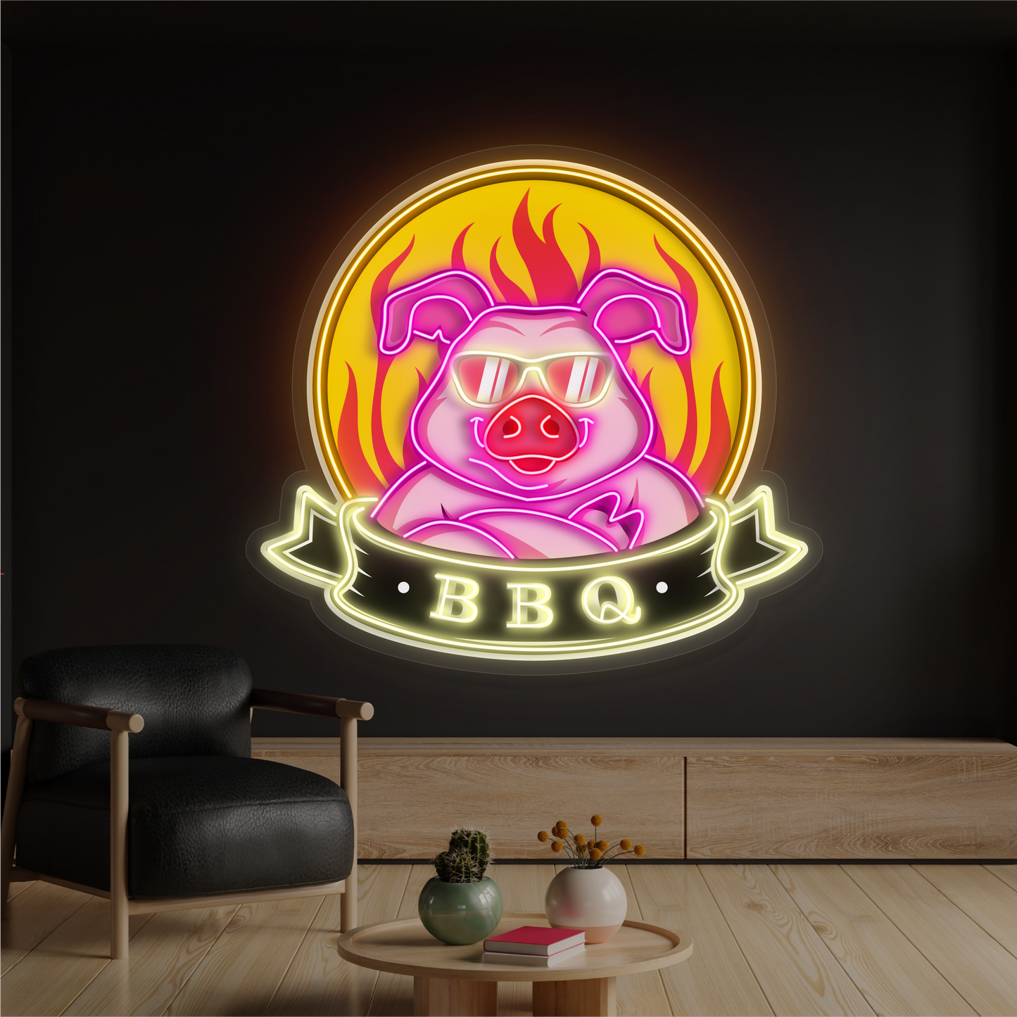 Enseigne néon LED Cochon Cool BBQ