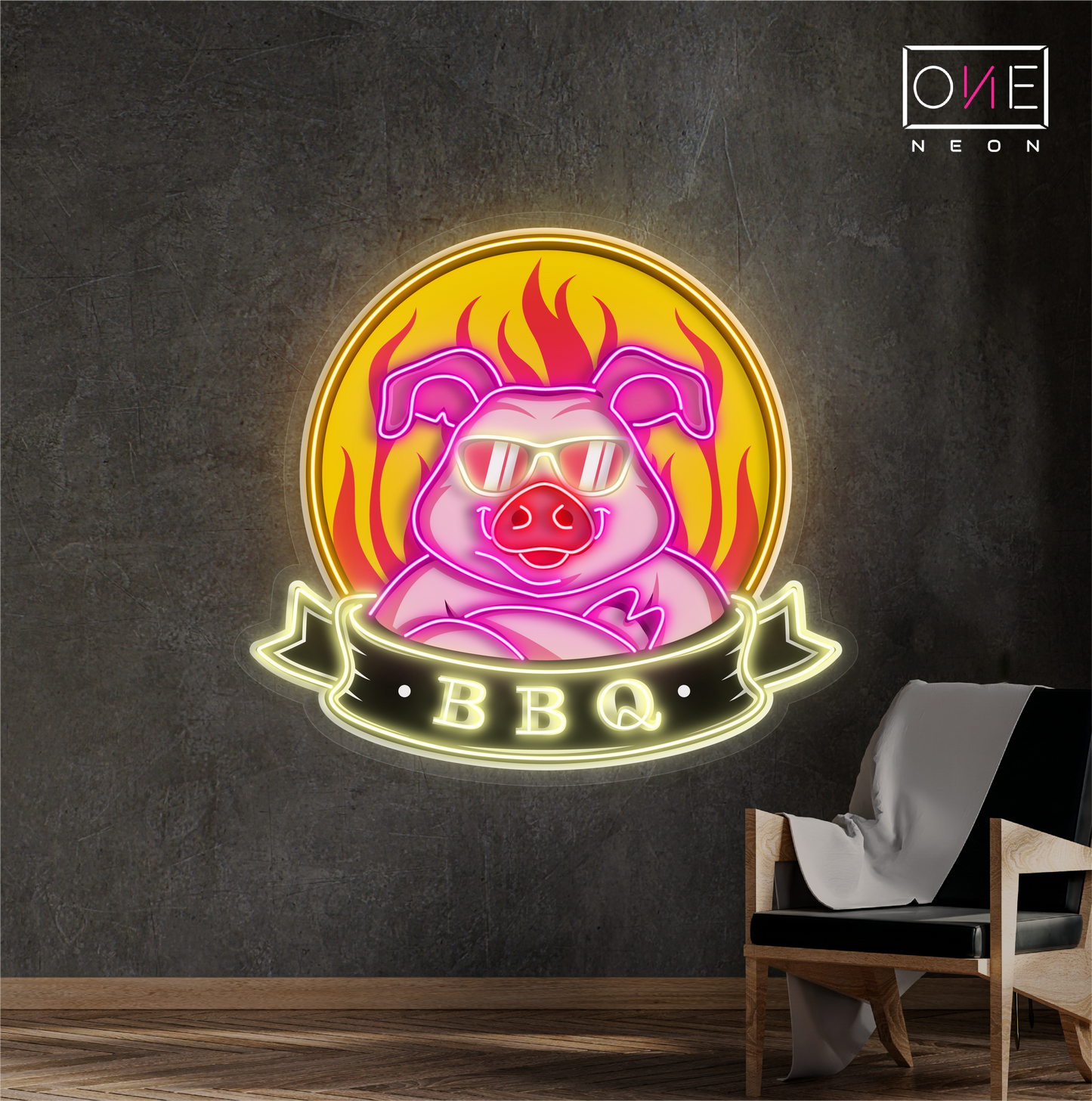 Enseigne néon LED Cochon Cool BBQ