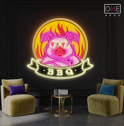 Enseigne néon LED Cochon Cool BBQ