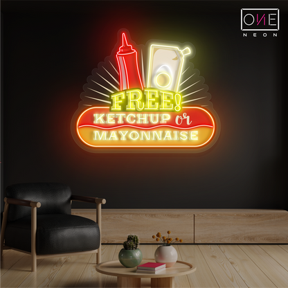 Enseigne Néon LED Artwork Ketchup Ou Mayonnaise Gratuits