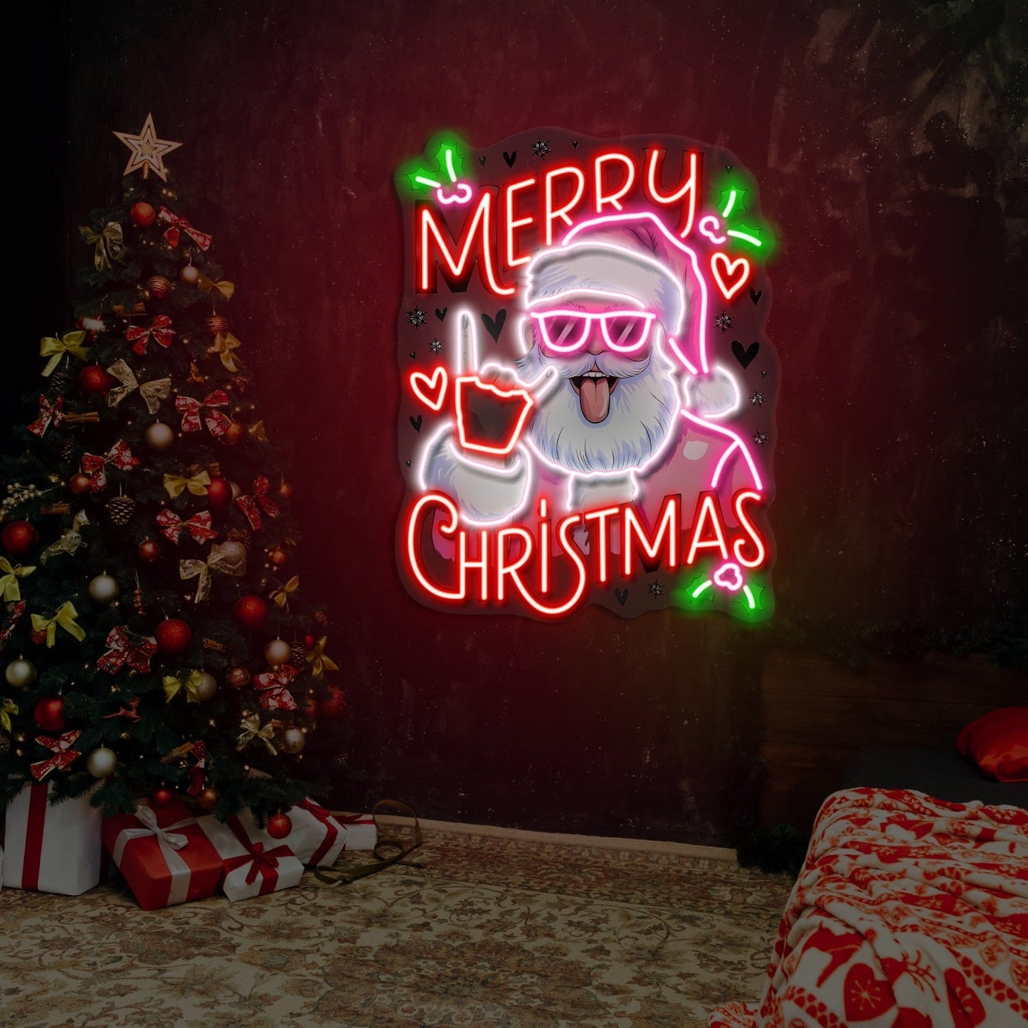 Enseigne néon LED "Christmas Rockin Santa"