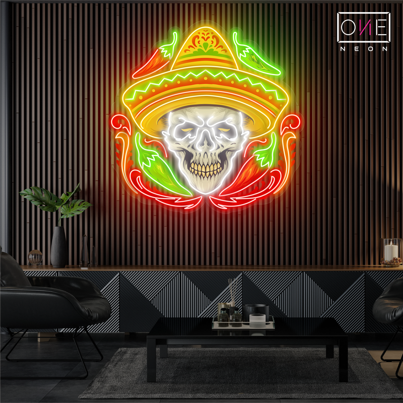 Enseigne néon LED Tête de mort sombrero