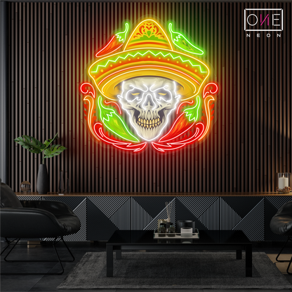 Enseigne néon LED Tête de mort sombrero