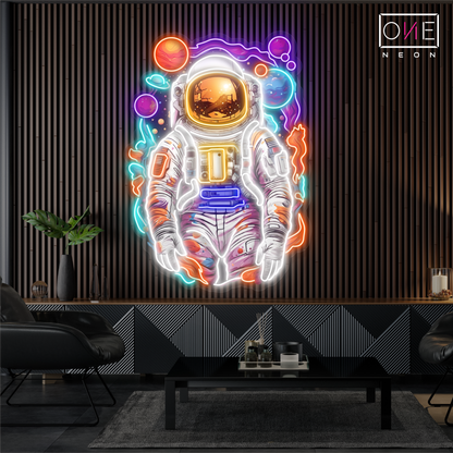 Enseigne néon LED œuvre d'art Odyssée de l'astronaute