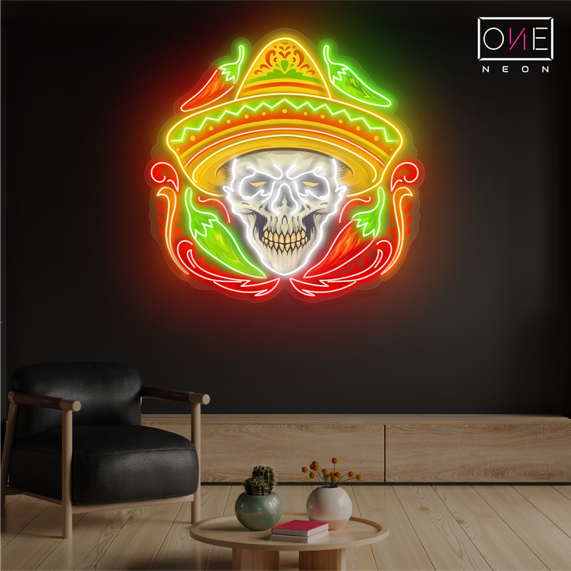 Enseigne néon LED Tête de mort sombrero